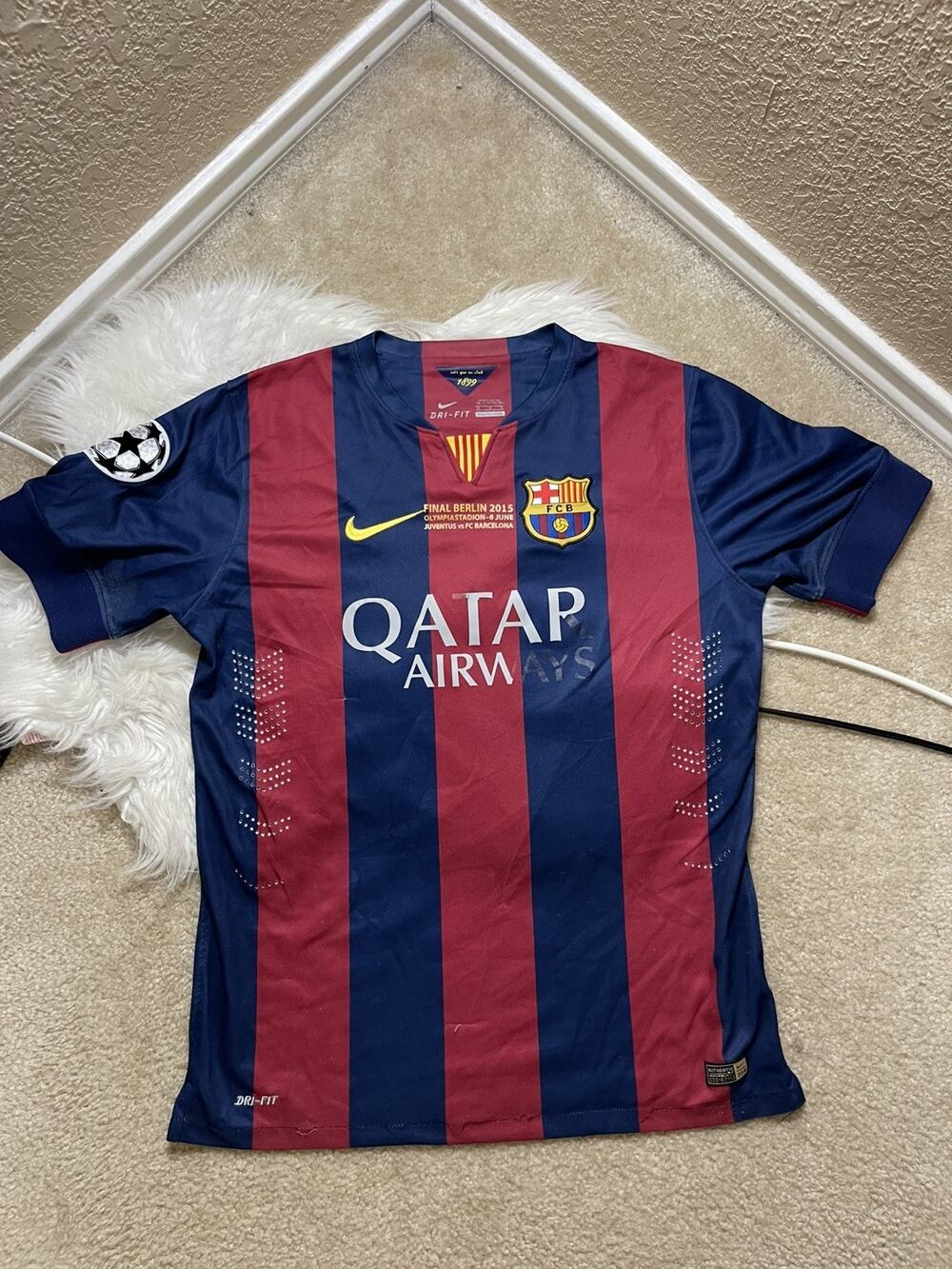 FC Barcelona 14/15 Messi #10 Home Nike Dri-Fit Shirt Soccer Jersey M UCL Final